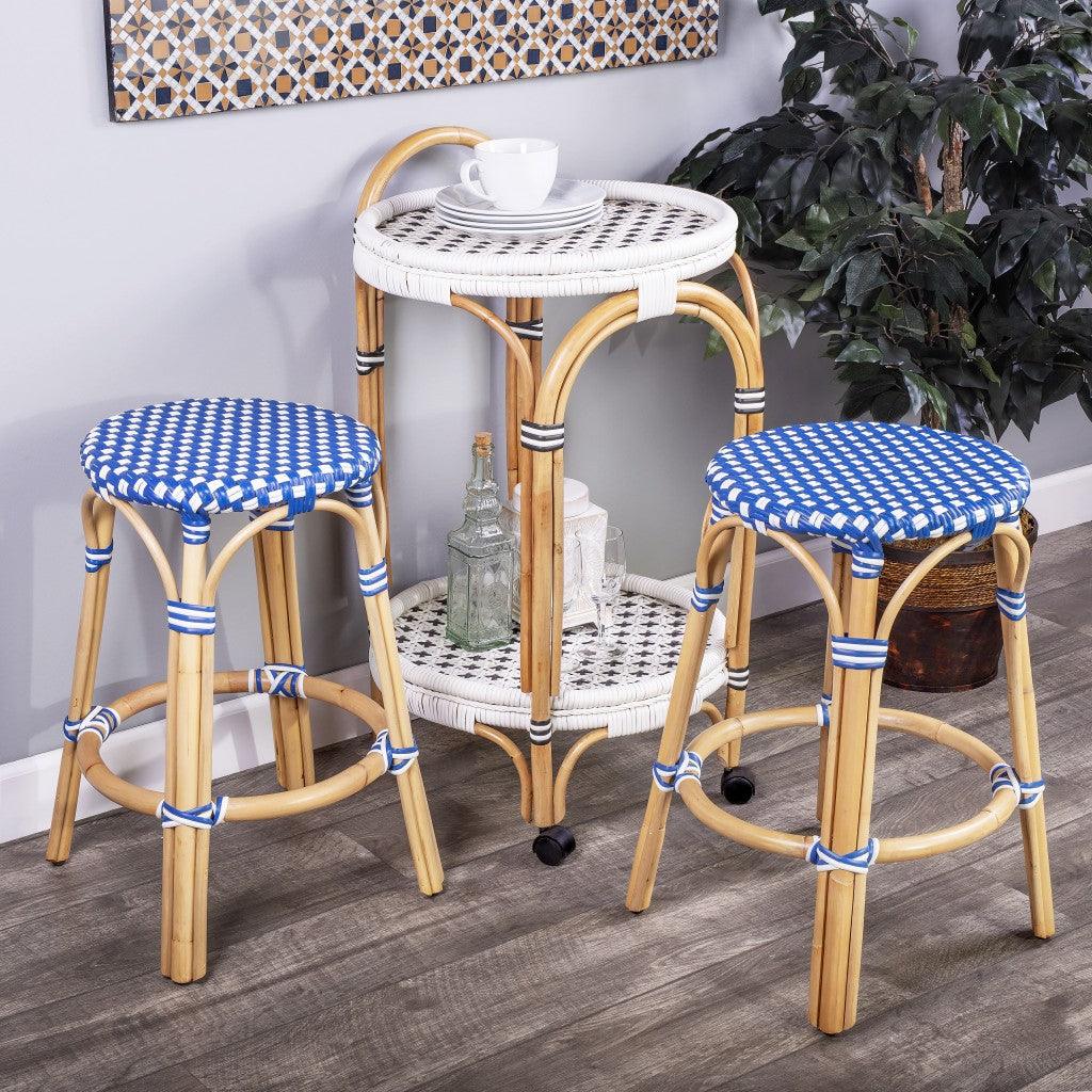 Blue and White Rattan Counter Stool - AFS