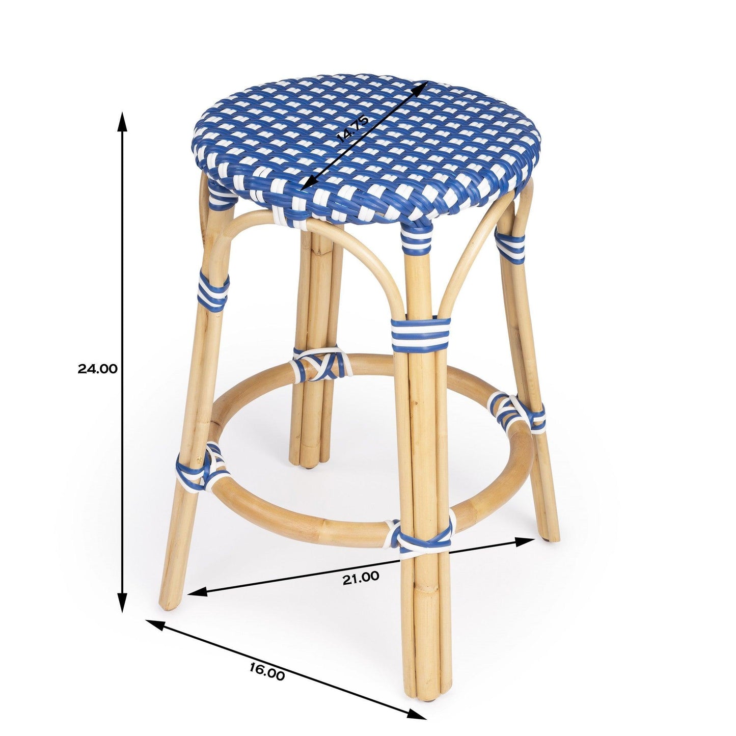 Blue and White Rattan Counter Stool - AFS