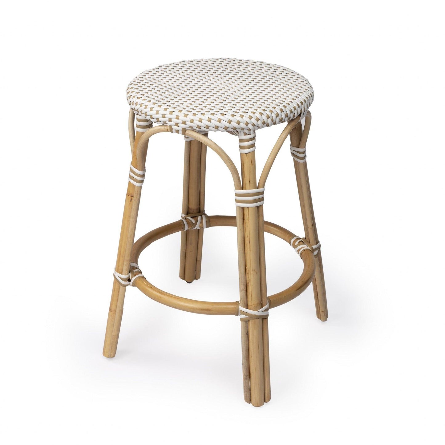 Beige and White Rattan Counter Stool - AFS