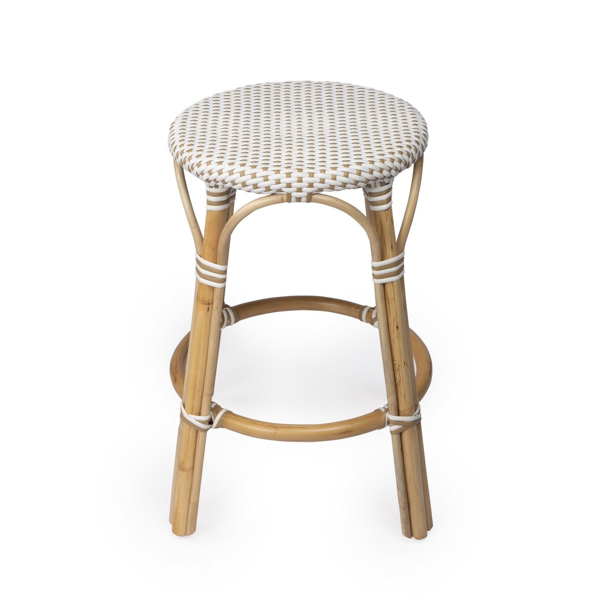 Beige and White Rattan Counter Stool - AFS