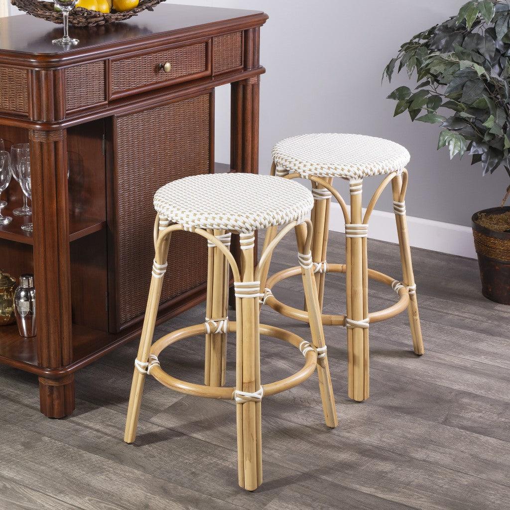 Beige and White Rattan Counter Stool - AFS