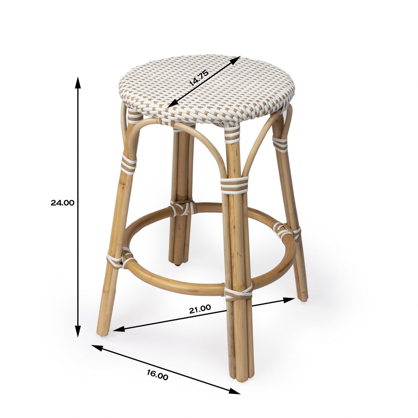 Beige and White Rattan Counter Stool - AFS