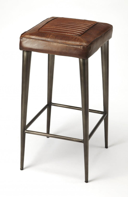 Brown Leather Bar Stool - AFS