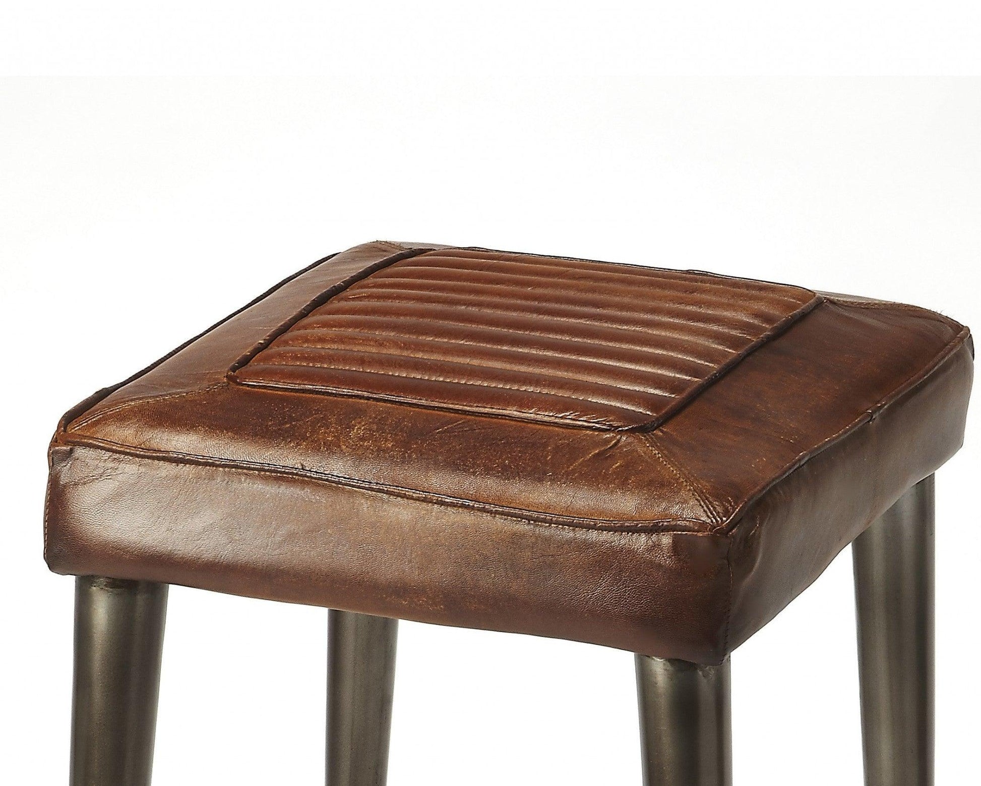 Brown Leather Bar Stool - AFS