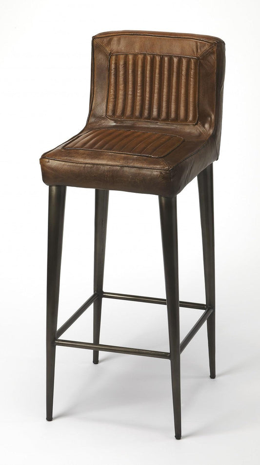 Dark Brown Leather Bar Stool - AFS