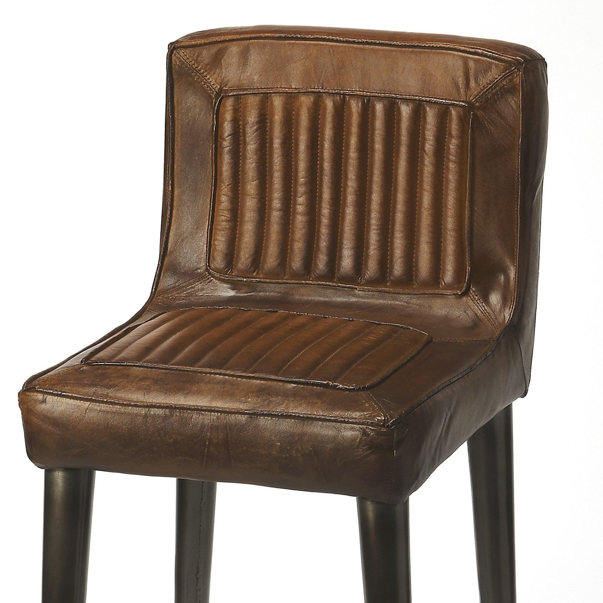 Dark Brown Leather Bar Stool - AFS