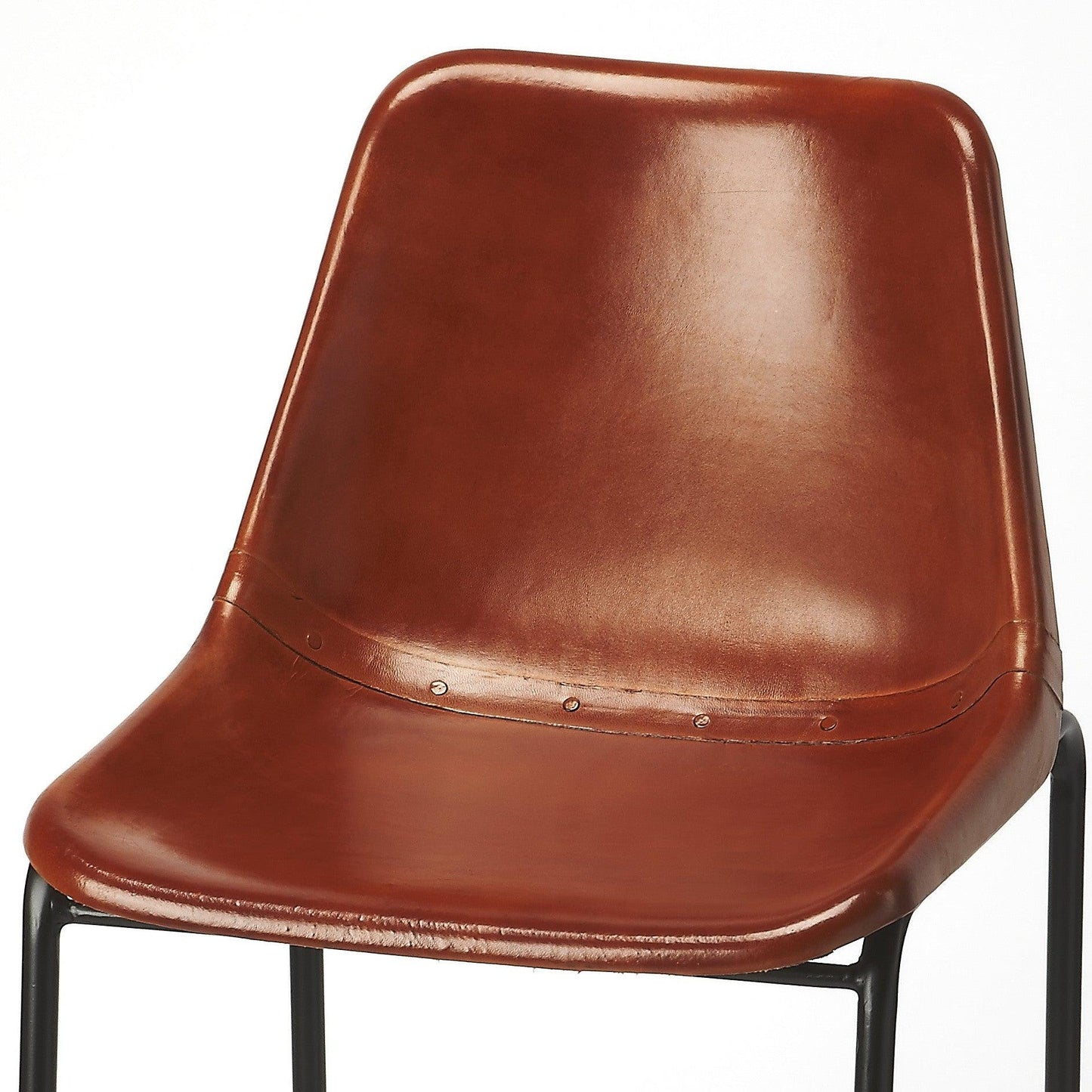 Brown Leather and Iron Bar Stool - AFS