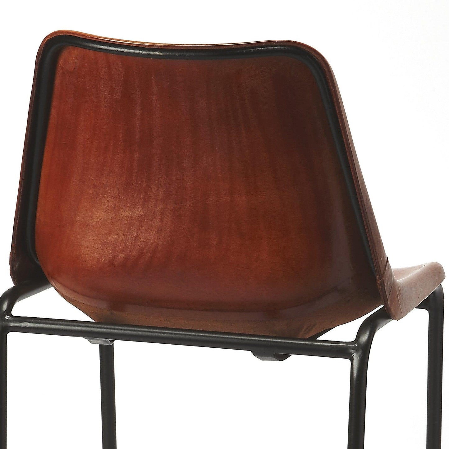 Brown Leather and Iron Bar Stool - AFS