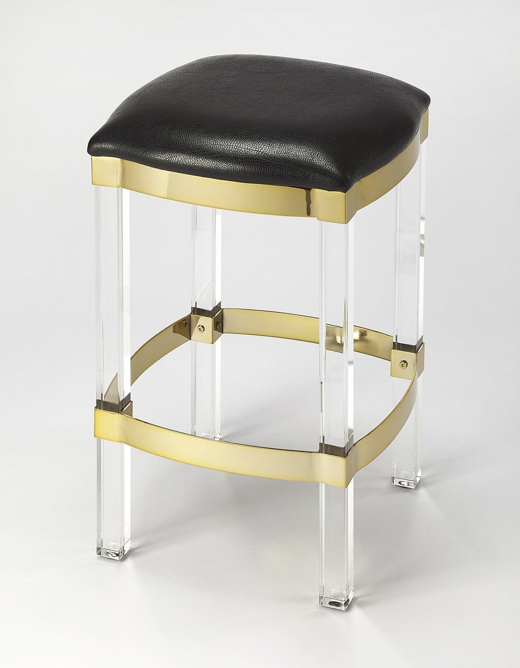 Acrylic and Black Leather Counter Stool - AFS