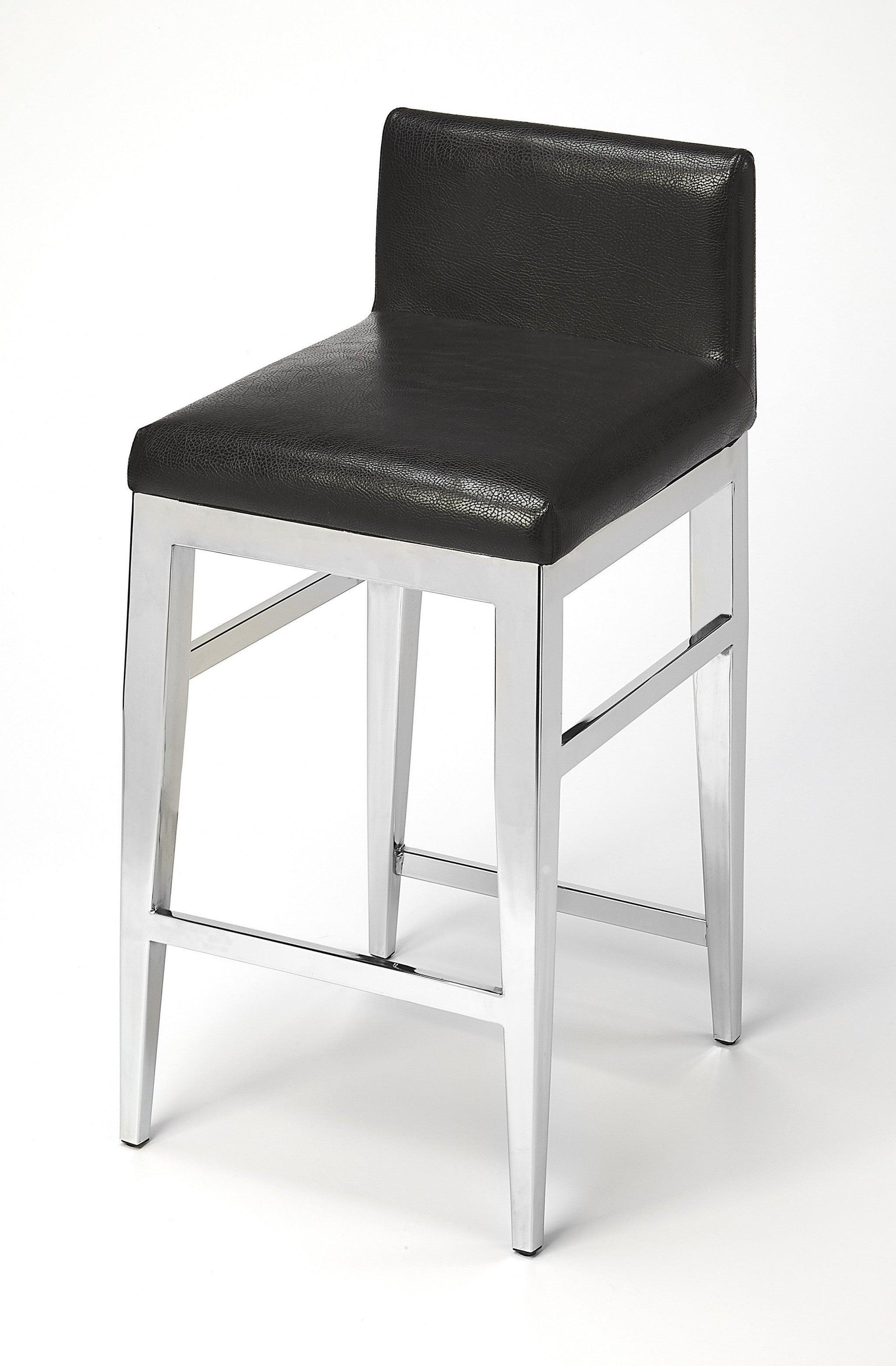 Stainless Steel and Black Faux Leather Counter Stool - AFS