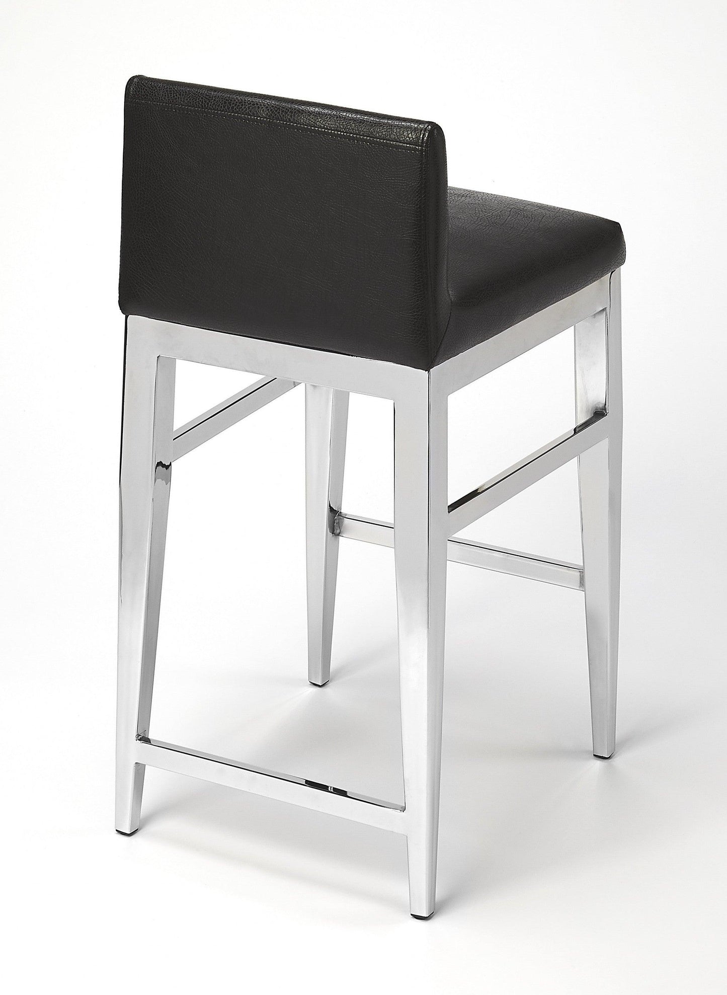 Stainless Steel and Black Faux Leather Counter Stool - AFS