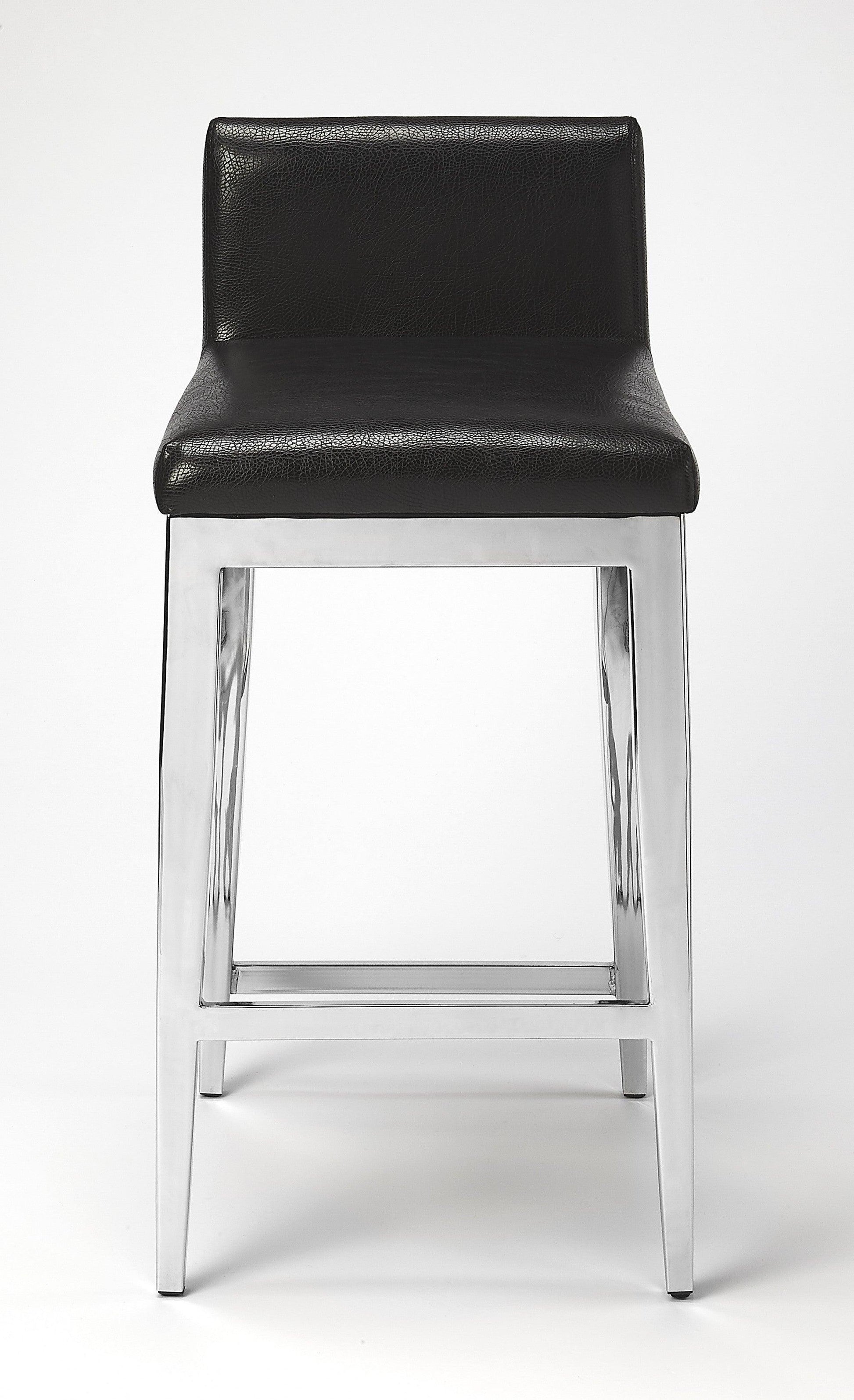 Stainless Steel and Black Faux Leather Counter Stool - AFS