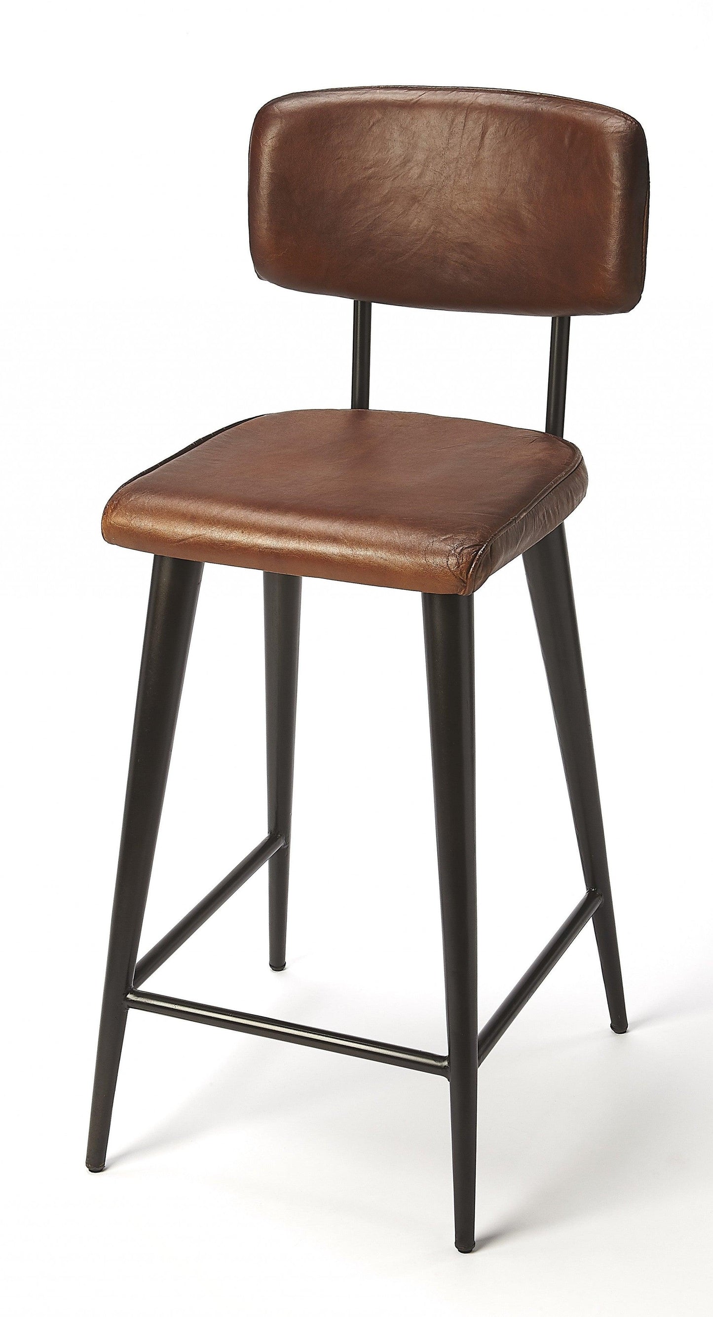 Dark Brown Leather Bar Stool - AFS