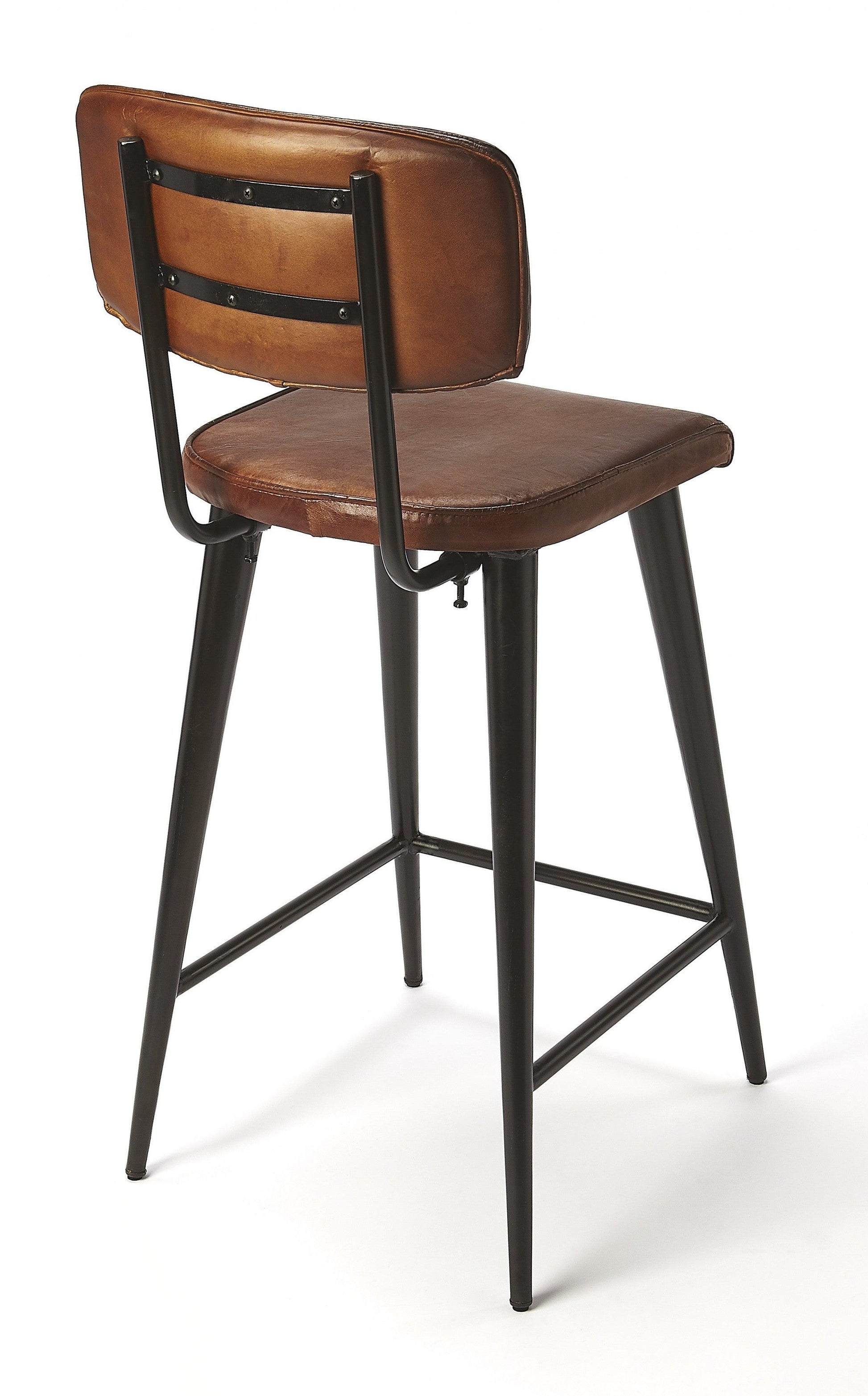 Dark Brown Leather Bar Stool - AFS