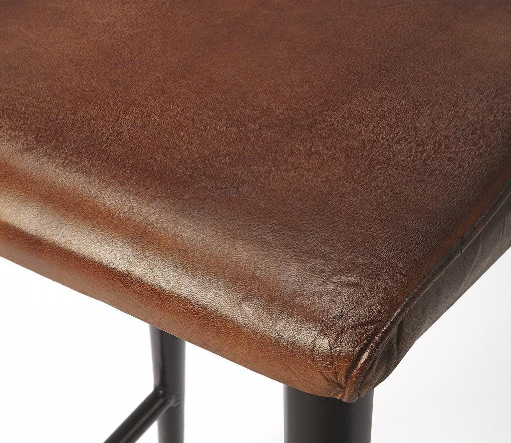 Dark Brown Leather Bar Stool - AFS