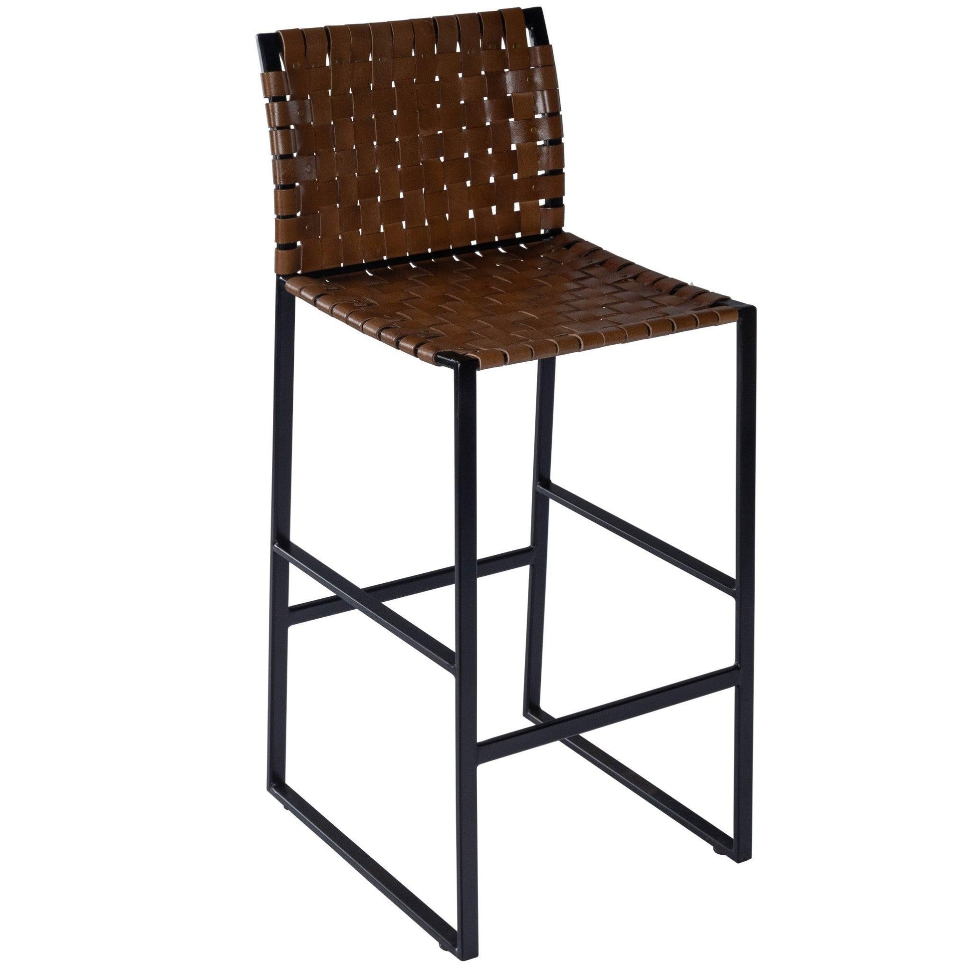 Brown Woven Leather Bar Stool - AFS