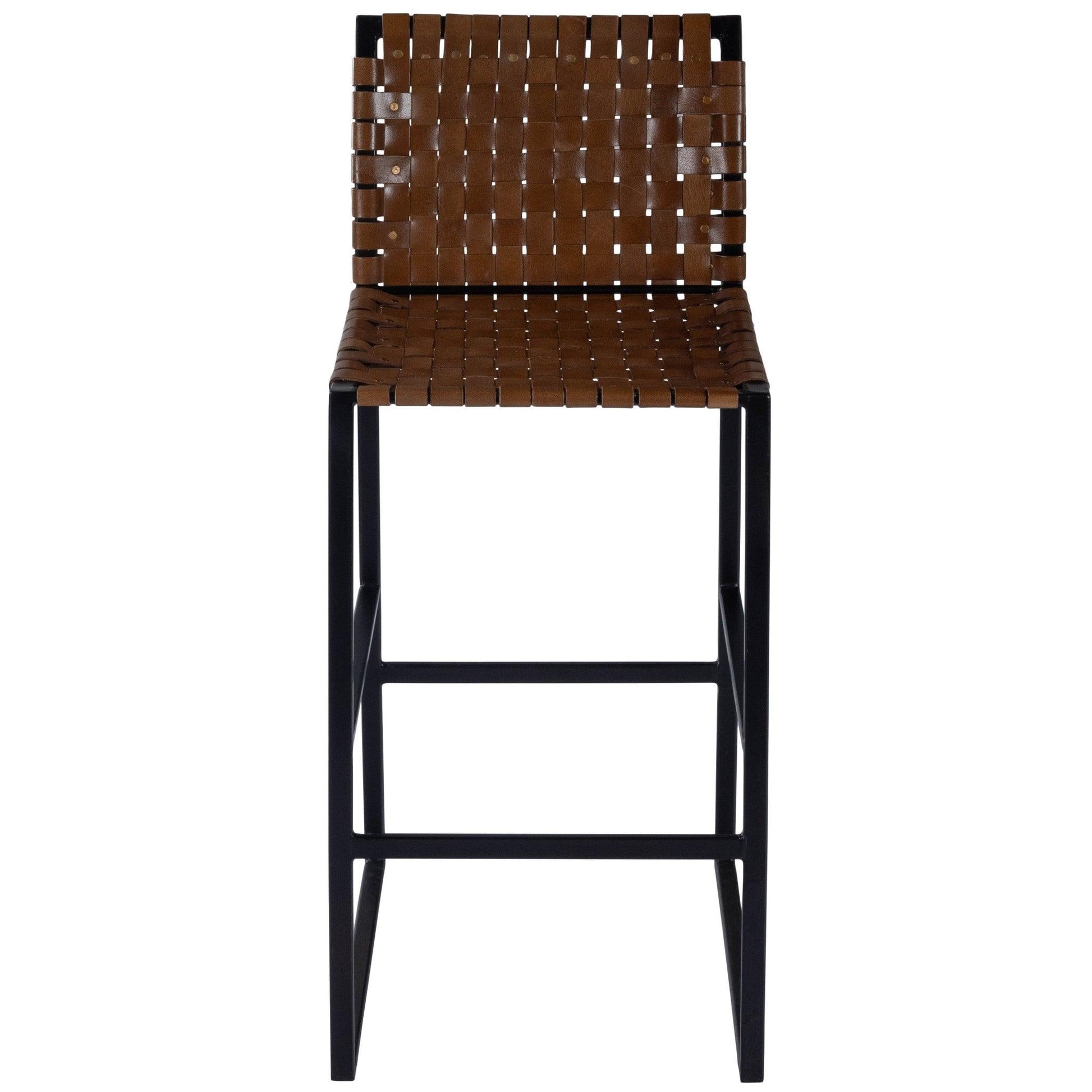 Brown Woven Leather Bar Stool - AFS