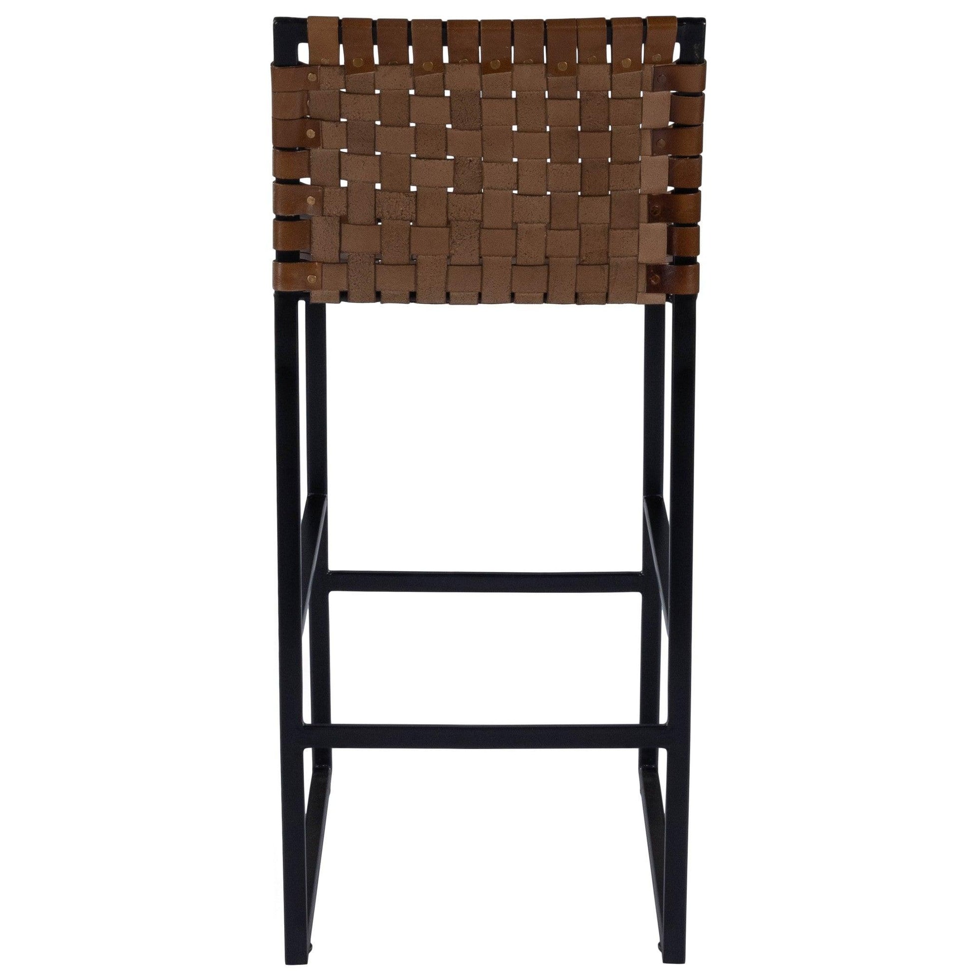 Brown Woven Leather Bar Stool - AFS