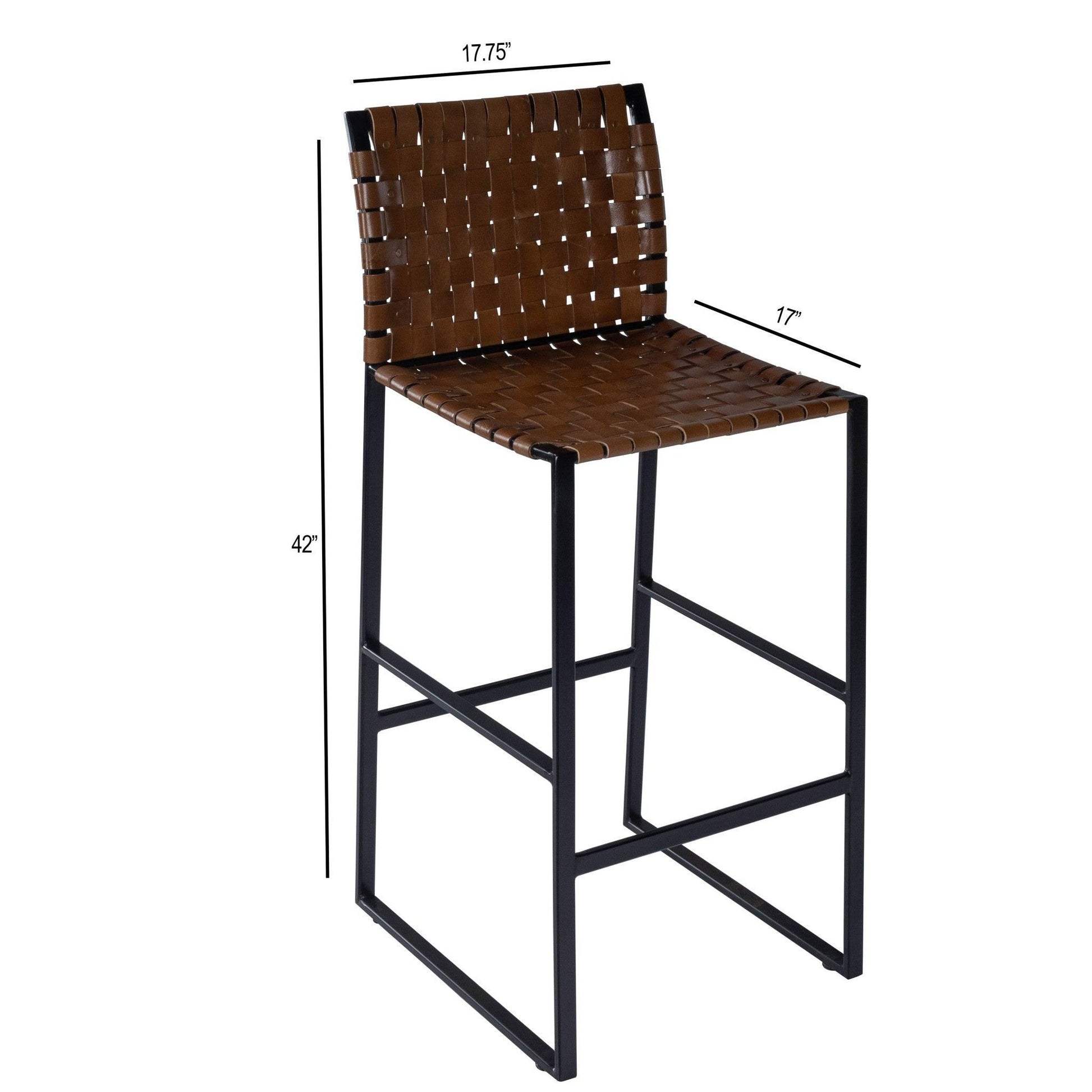 Brown Woven Leather Bar Stool - AFS