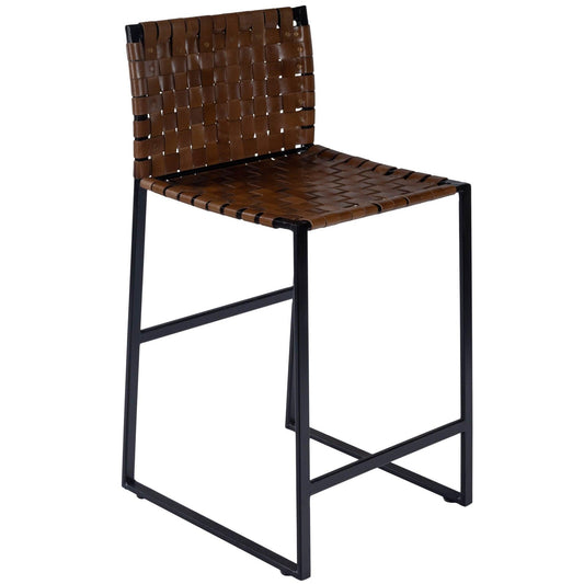 Brown Woven Leather Counter Stool - AFS