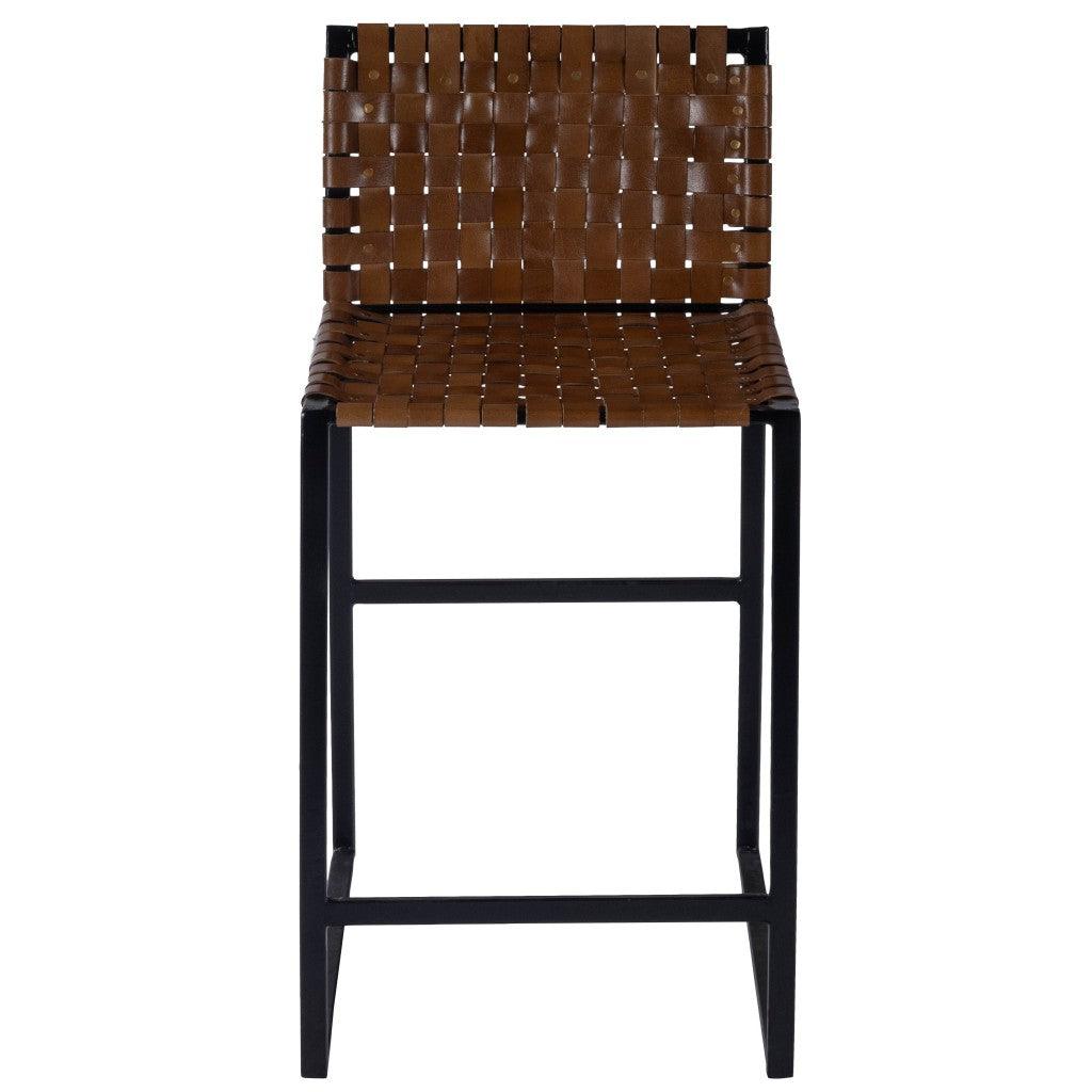 Brown Woven Leather Counter Stool - AFS