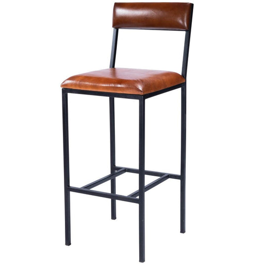 Classic Leather and Metal Bar Stool - AFS