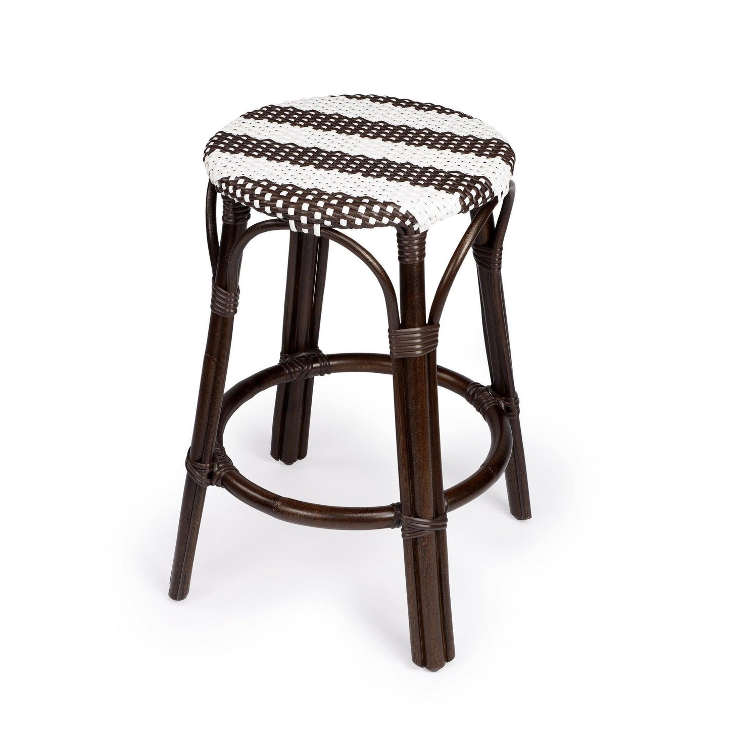 Dark Brown and White Rattan Counter Stool - AFS