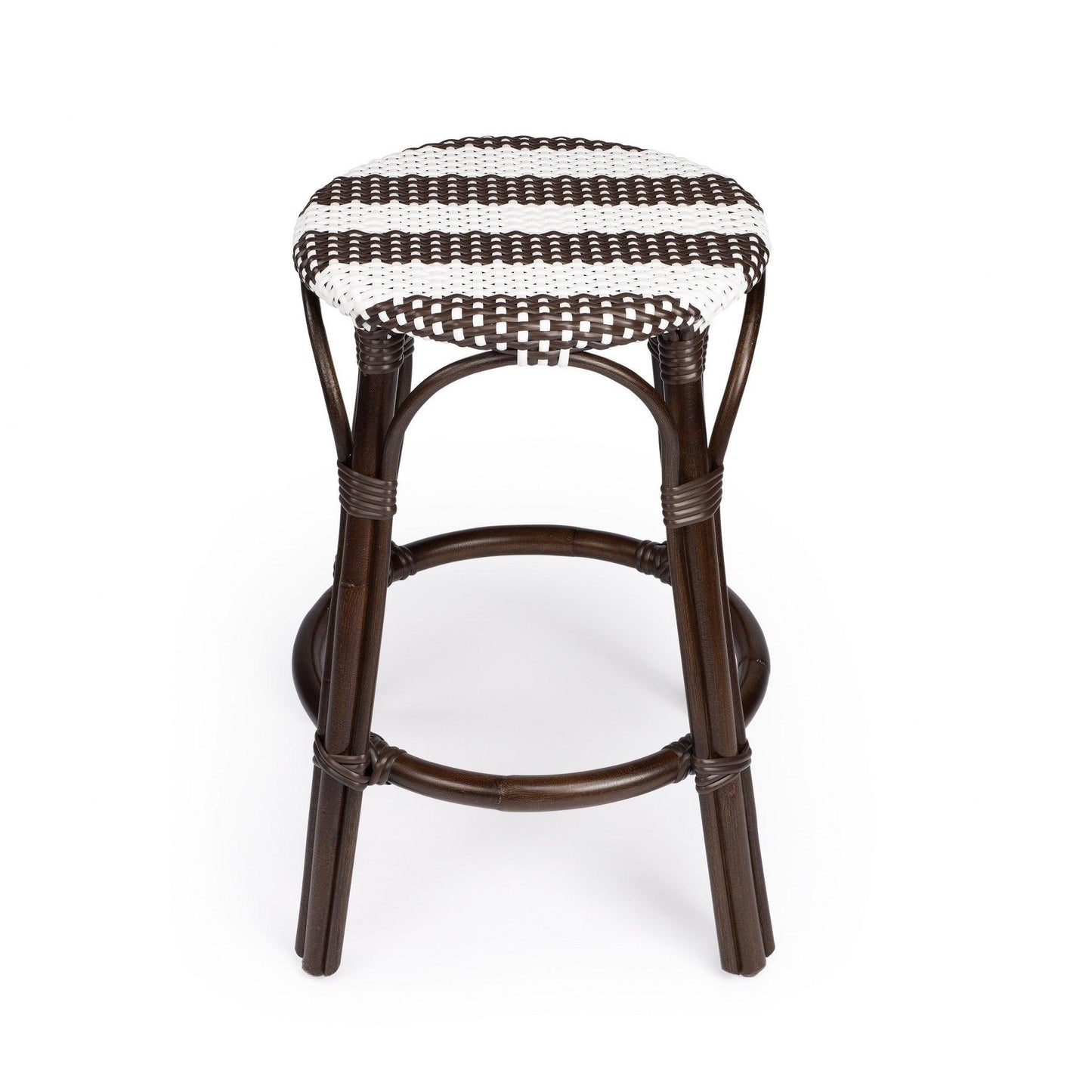 Dark Brown and White Rattan Counter Stool - AFS