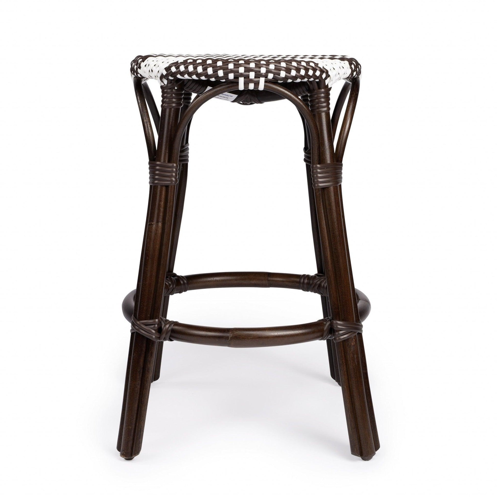 Dark Brown and White Rattan Counter Stool - AFS