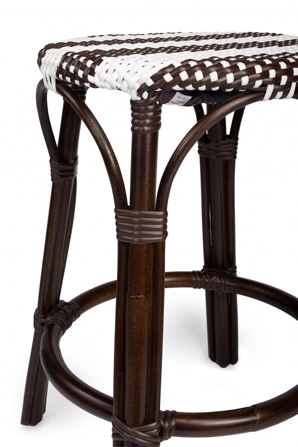 Dark Brown and White Rattan Counter Stool - AFS