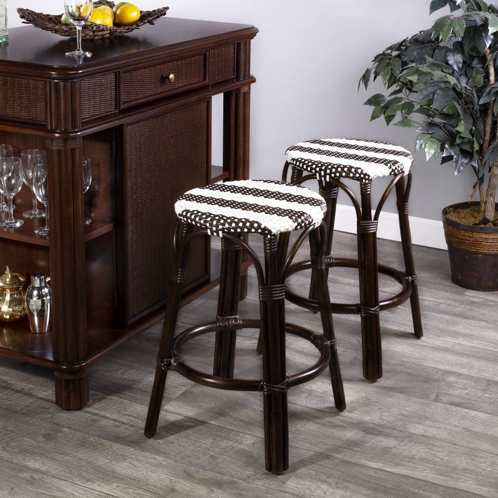 Dark Brown and White Rattan Counter Stool - AFS