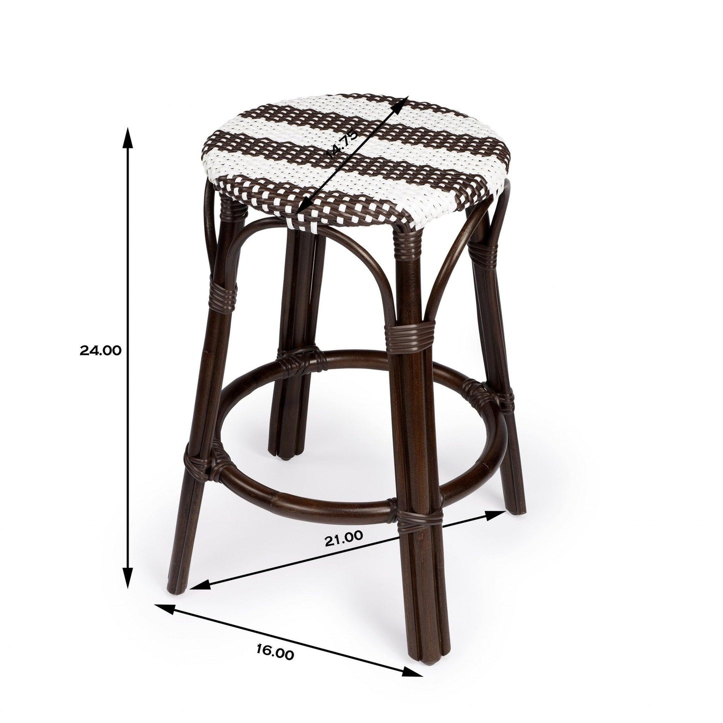 Dark Brown and White Rattan Counter Stool - AFS