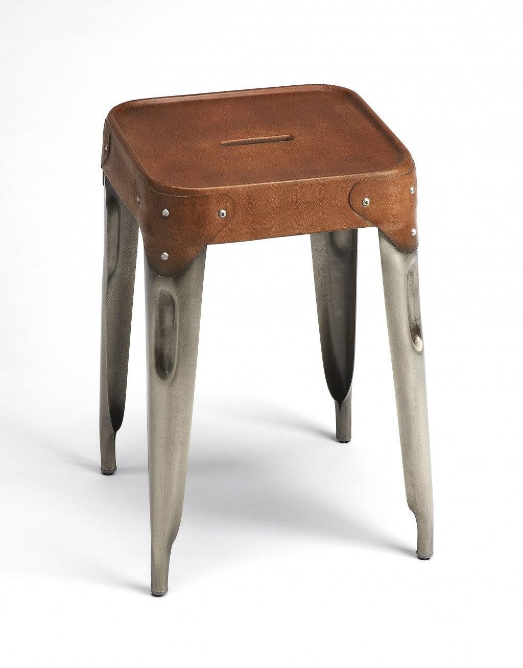 Brown Leather Counter Stool - AFS