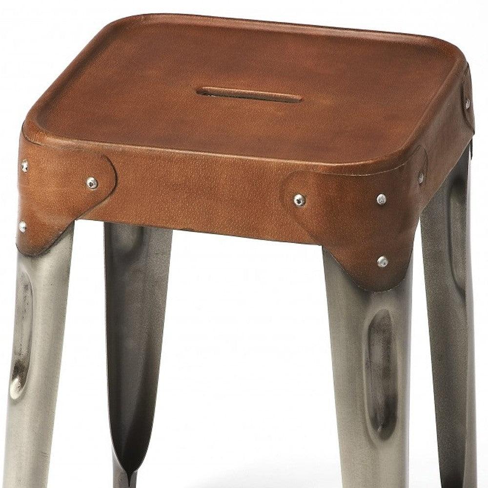 Brown Leather Counter Stool - AFS