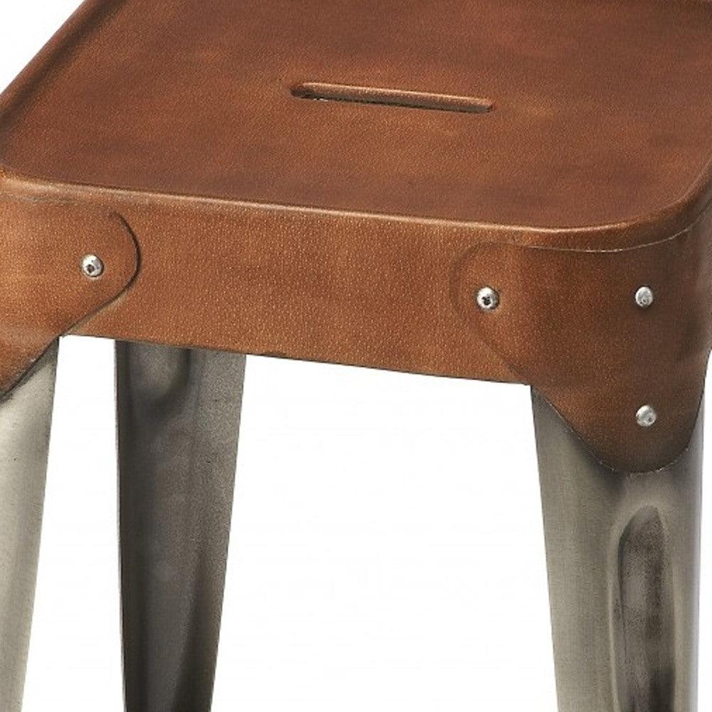 Brown Leather Counter Stool - AFS