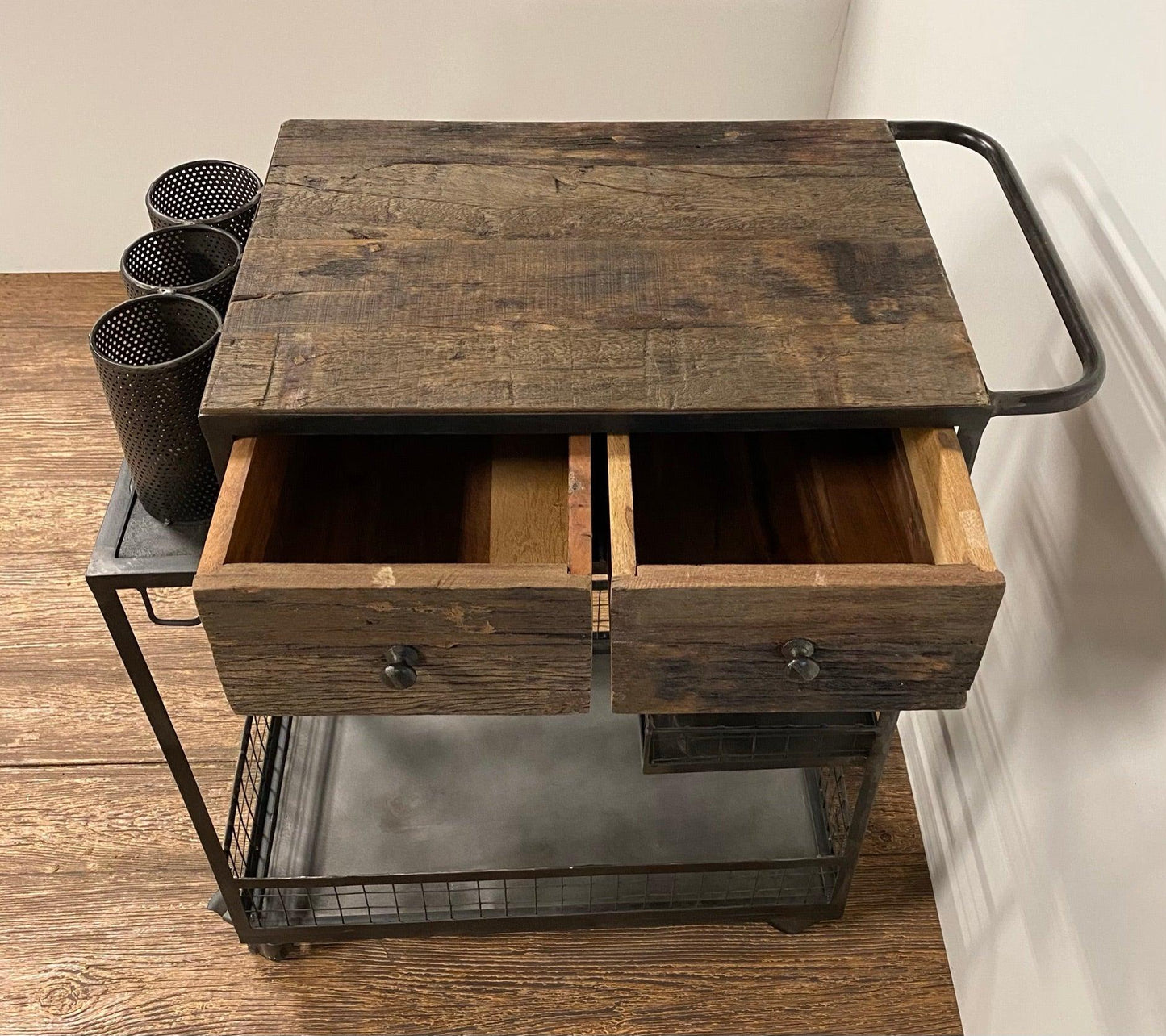 Rolling Rustic Black and Natural Bar Cart - AFS