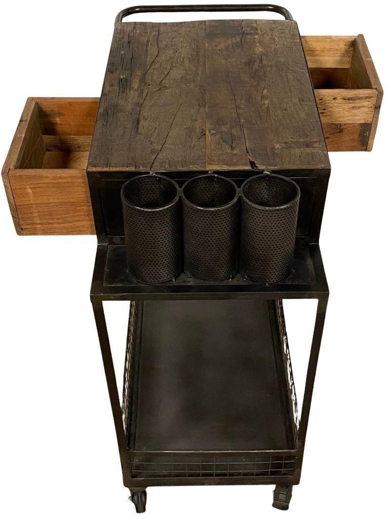 Rolling Rustic Black and Natural Bar Cart - AFS