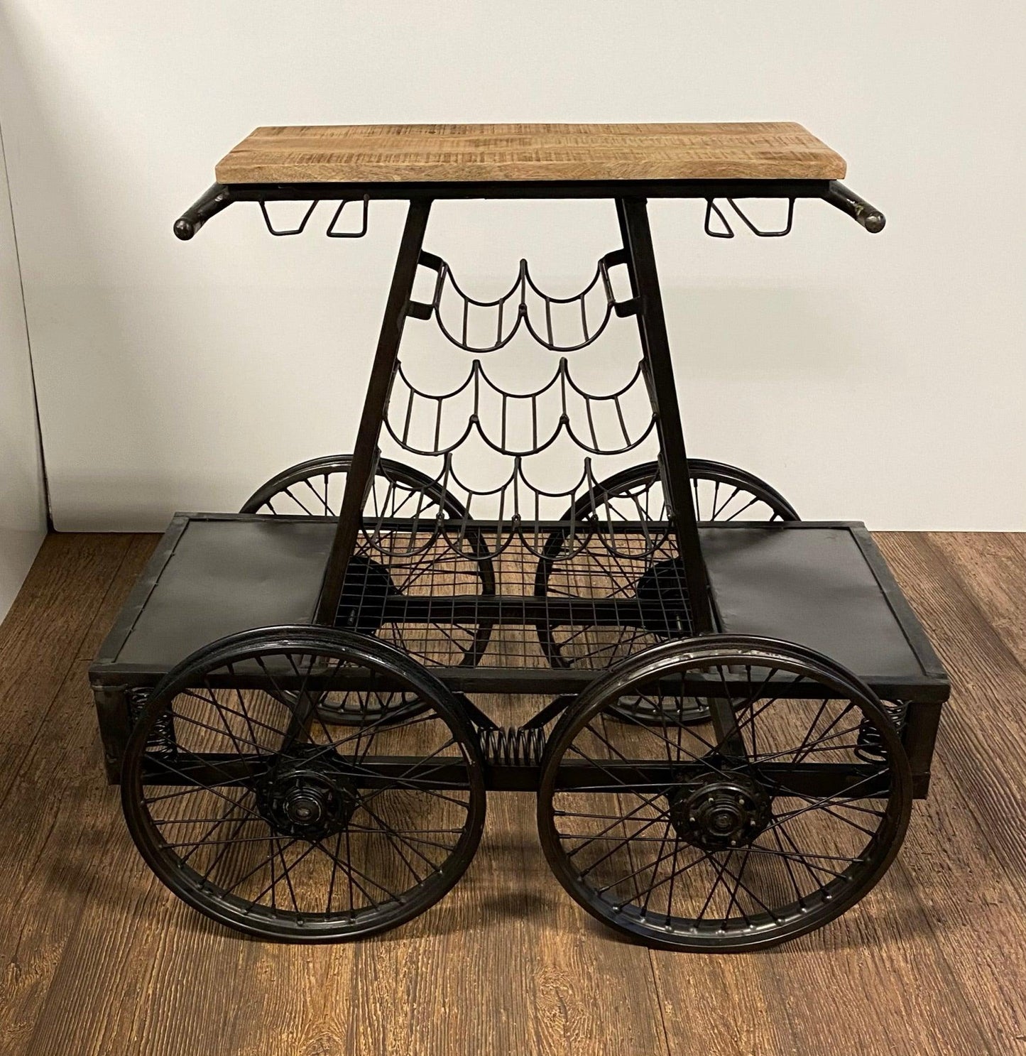 Rustic Black Rail Car Bar Cart - AFS