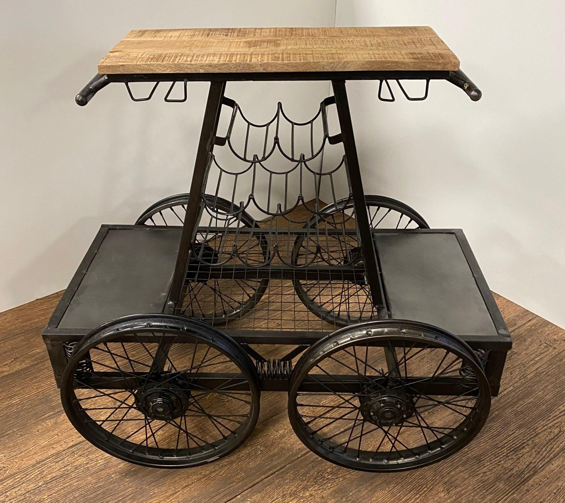 Rustic Black Rail Car Bar Cart - AFS