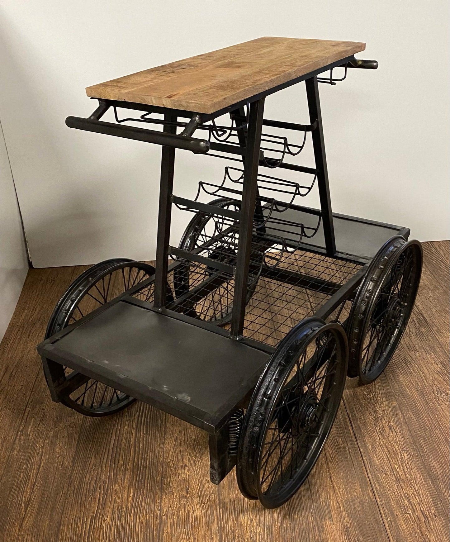 Rustic Black Rail Car Bar Cart - AFS