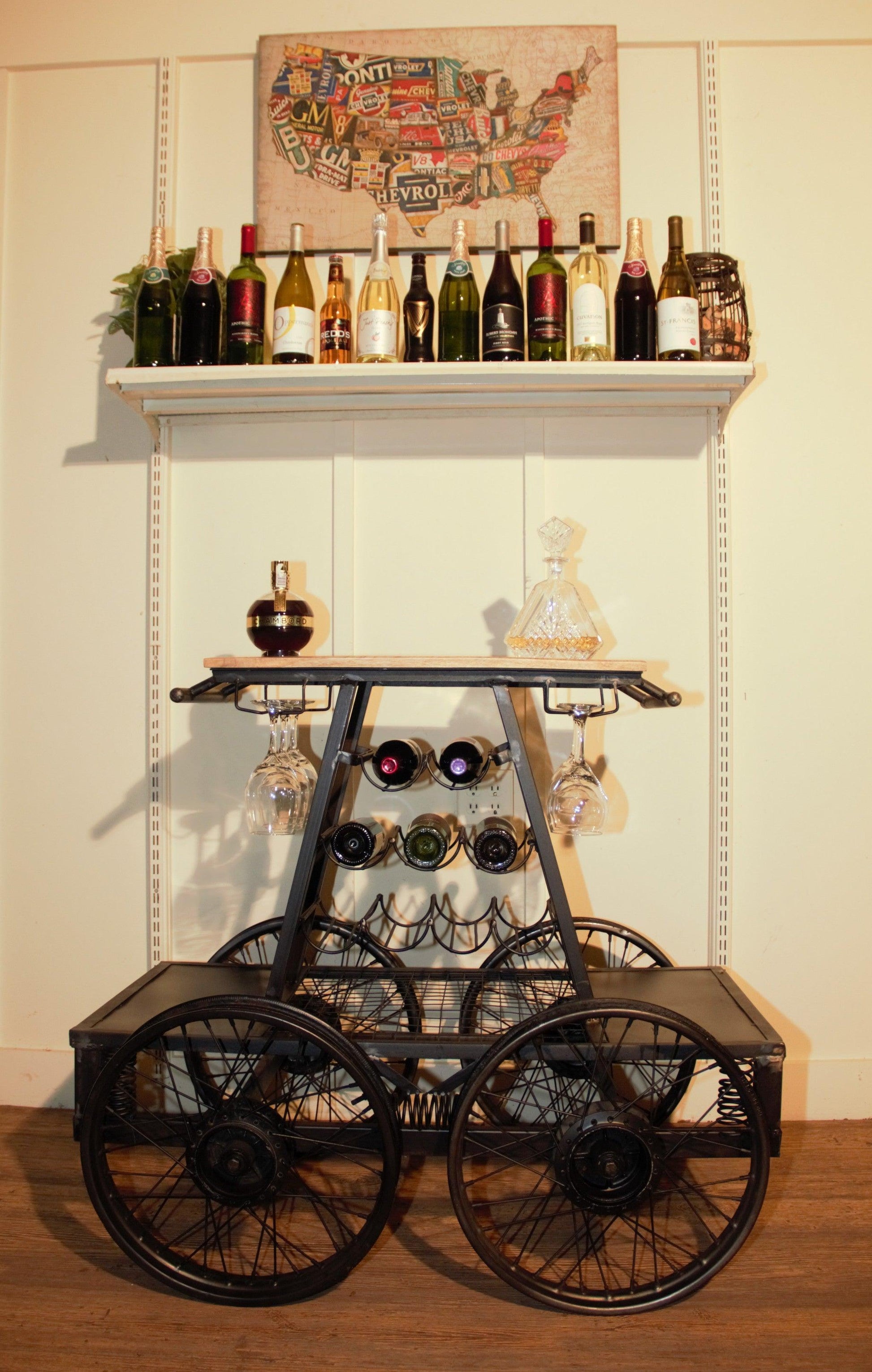 Rustic Black Rail Car Bar Cart - AFS