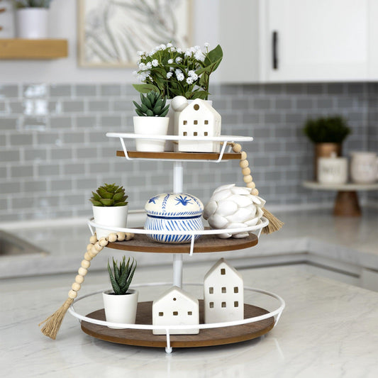 Three Tiered Metal and Wood Decorative Stand - AFS