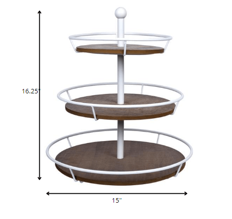 Three Tiered Metal and Wood Decorative Stand - AFS