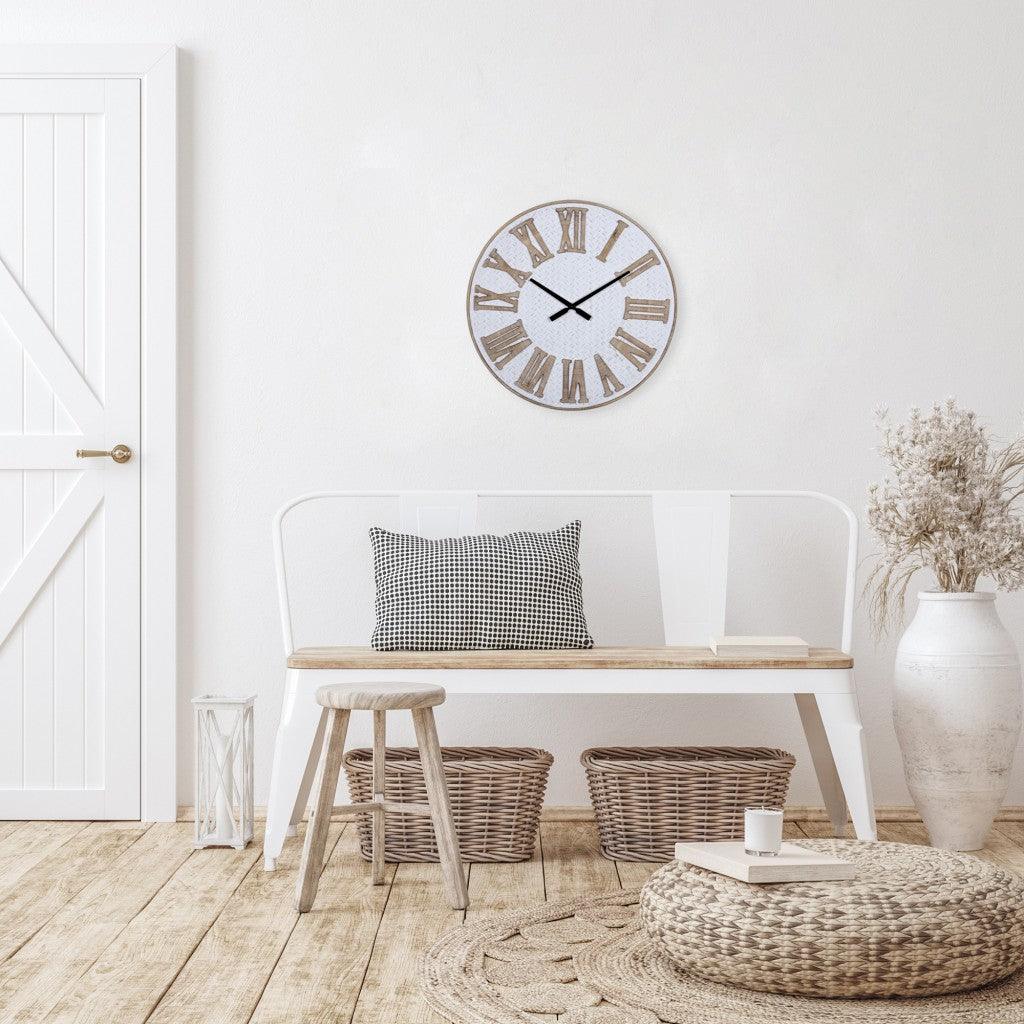 Rustic Wooden Roman Numeral Wall Clock - AFS