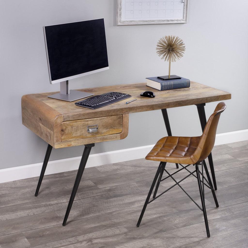 Natural Wood and Metal Desk - AFS