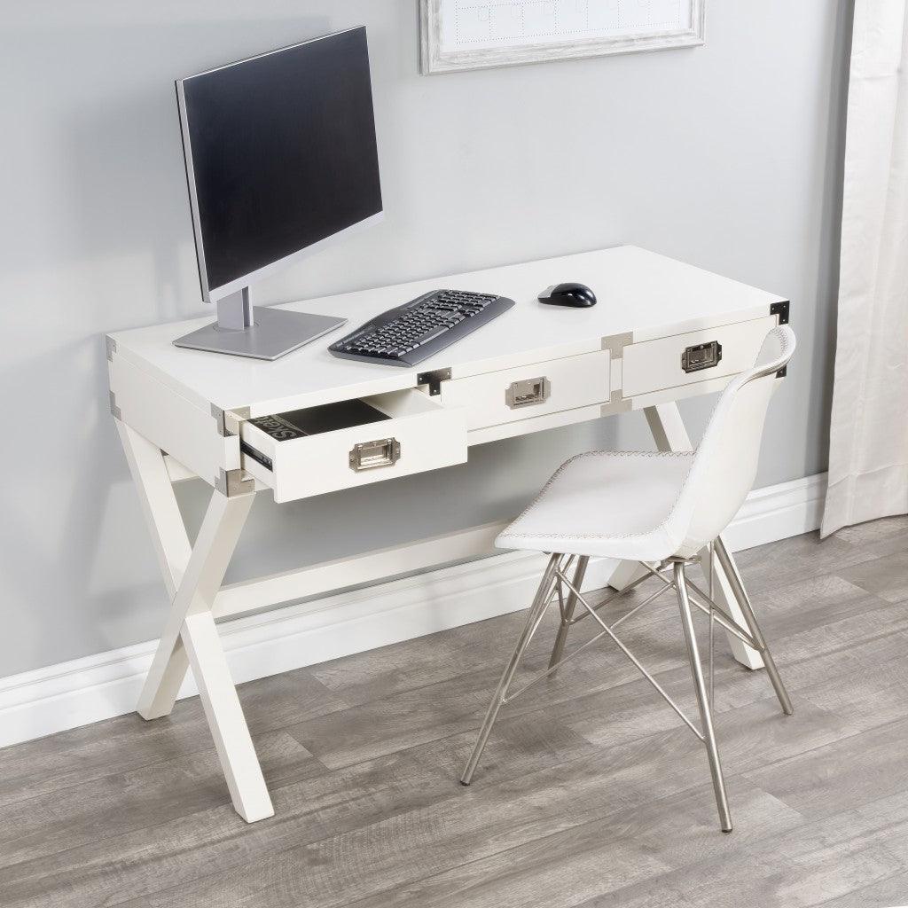 Modern White Campaign Style Desk - AFS