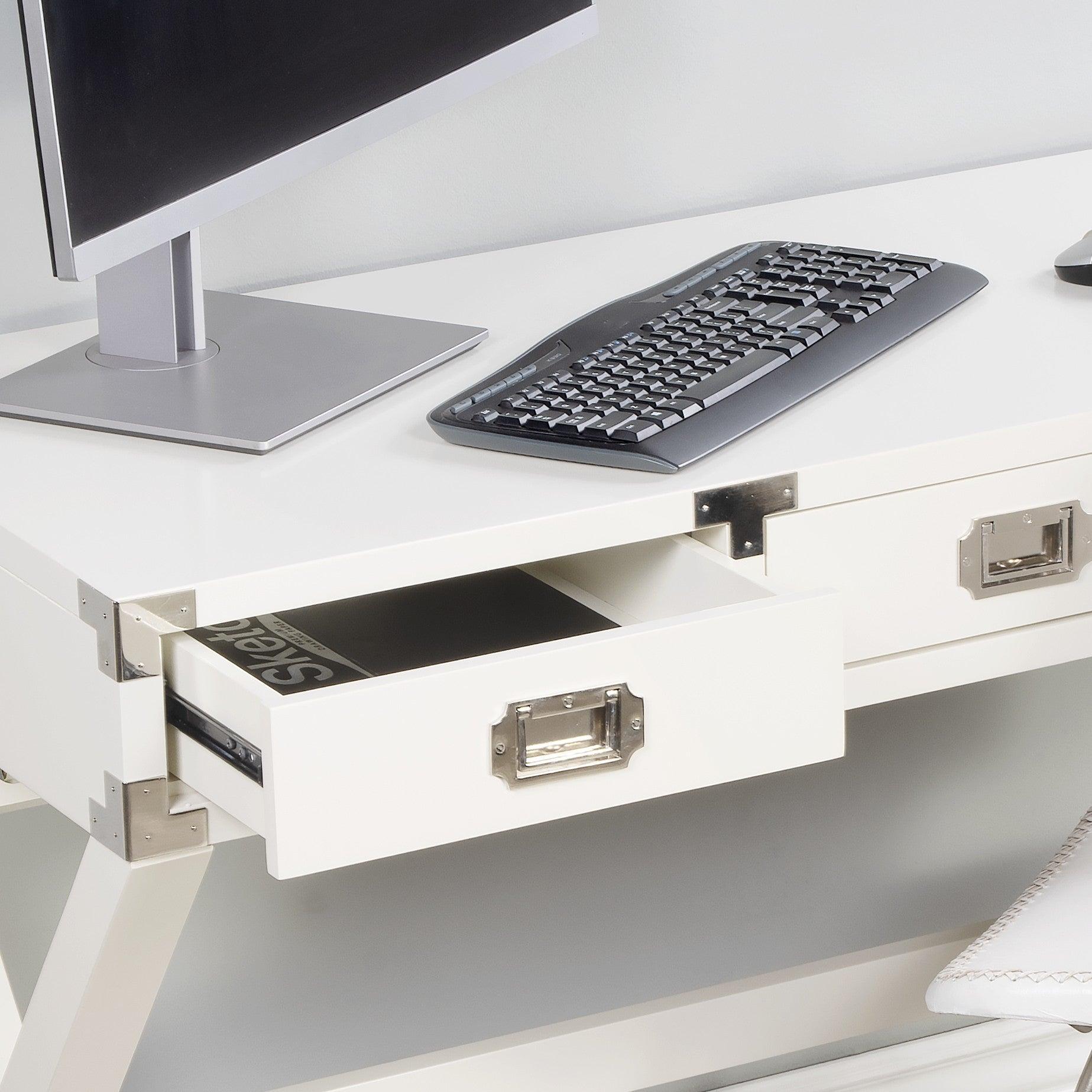 Modern White Campaign Style Desk - AFS