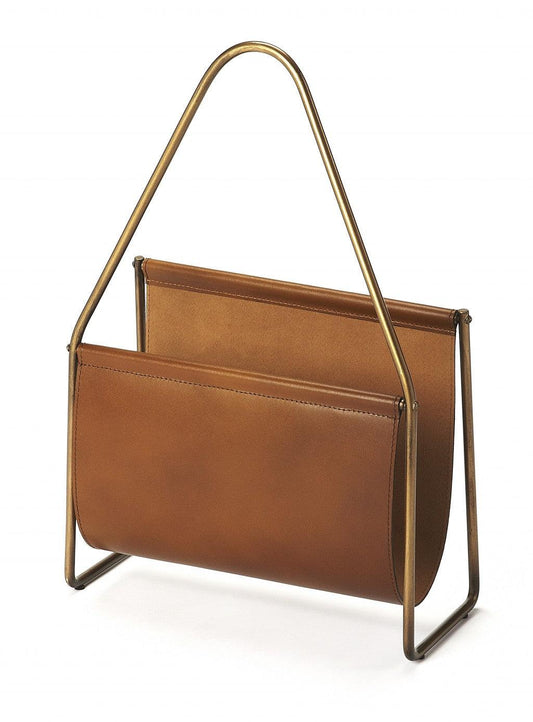 Brown Leather Magazine Basket - AFS