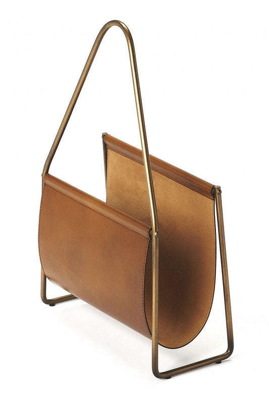 Brown Leather Magazine Basket - AFS