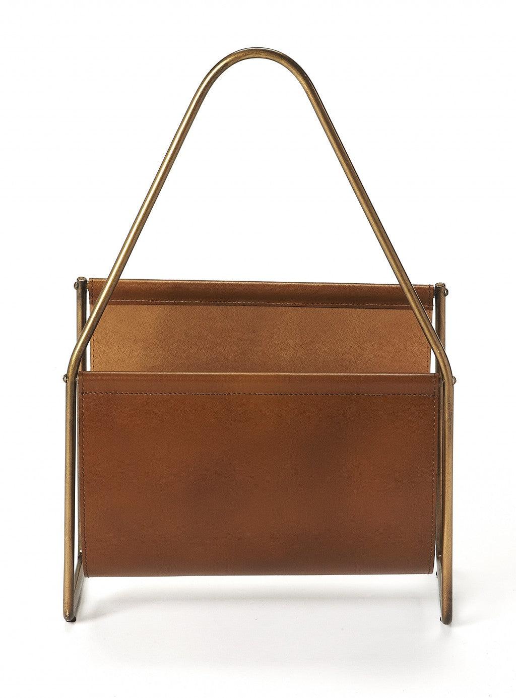 Brown Leather Magazine Basket - AFS